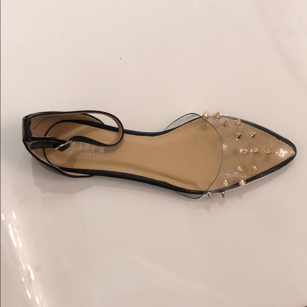 Black clear and gold sandals